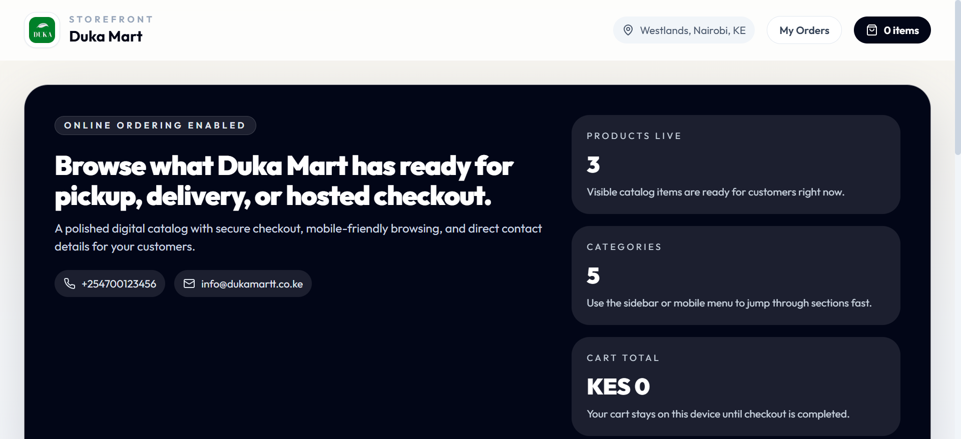 Online Storefront desktop screenshot