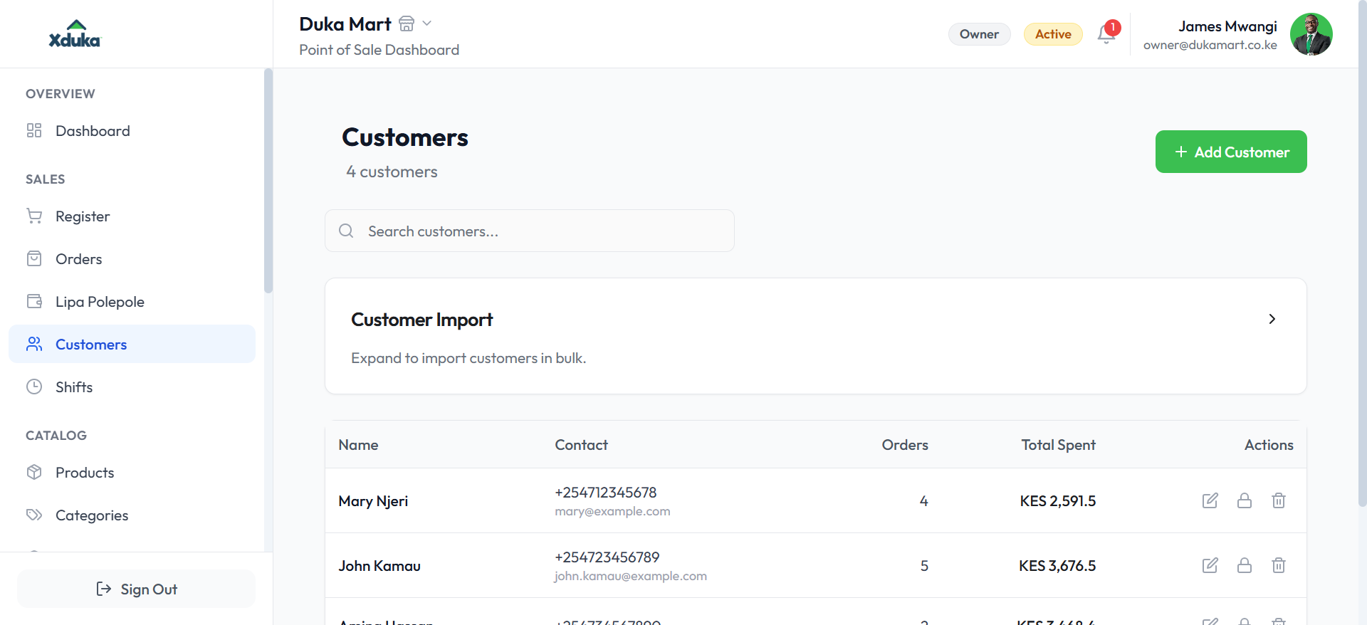 Customers & Receipts desktop screenshot