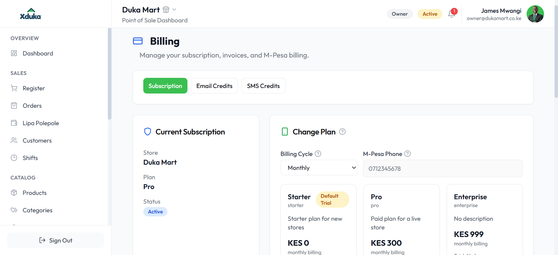 Billing & Subscriptions desktop screenshot